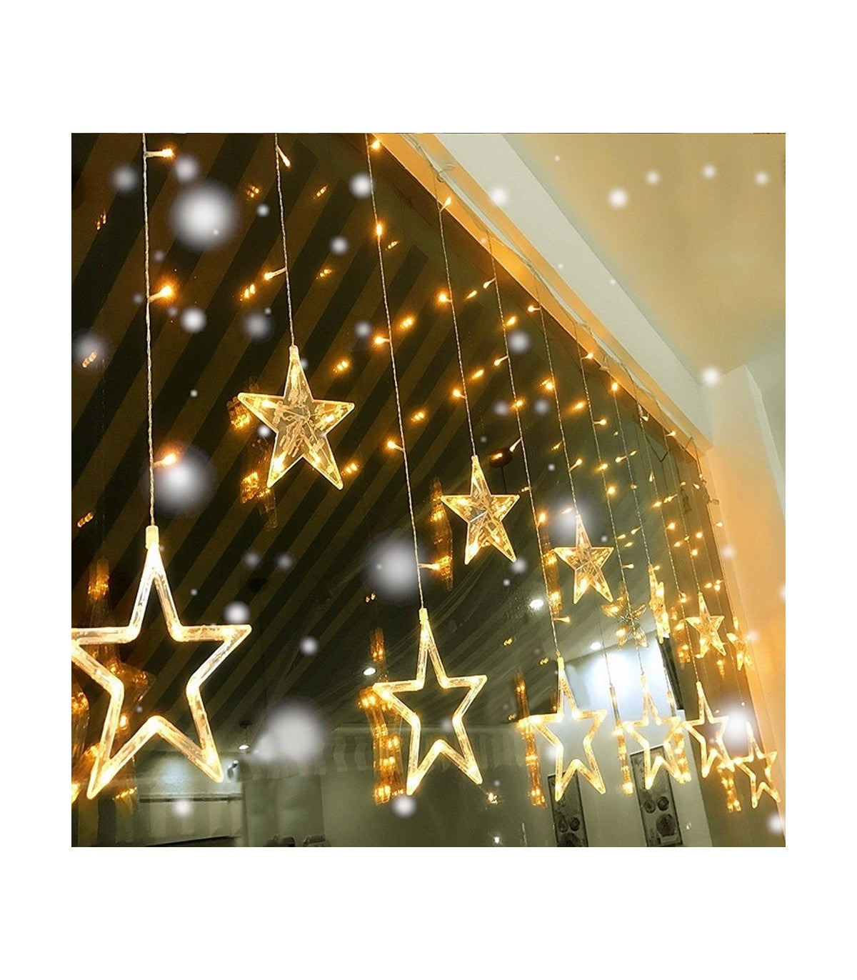 Instalație de Crăciun cu Stele Mari și Mici – Alb Cald, Fir Transparent, 220V, 3 Metri