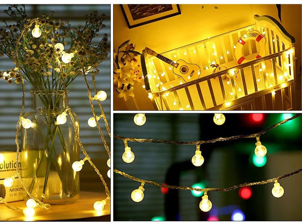 Decoratiune cu Incarcare Solara, 5 Metri, 30 Globulete - Multicolora