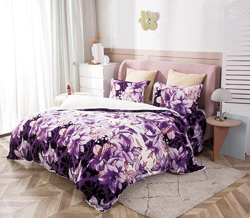 Lenjerie pat cocolino 2 persoane, 4 piese - flori mov