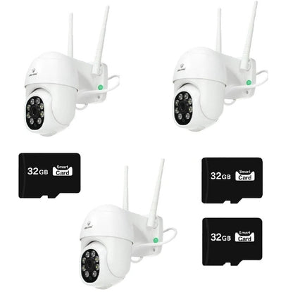 Set 3 x Camere de Supraveghere Video , 32 Leduri, Rotative, Infrarosu, Rezistanta la apa + 3 carduri 32GB