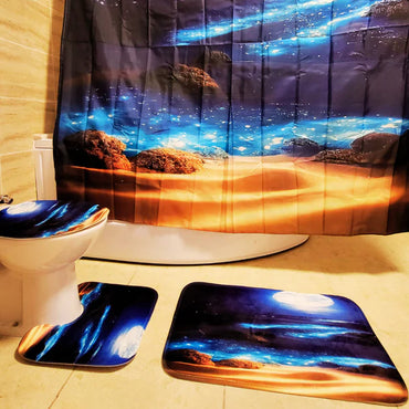 Set Pentru Baie: Perdea, Covorase Si Husa De Toaleta -  Blue Moon